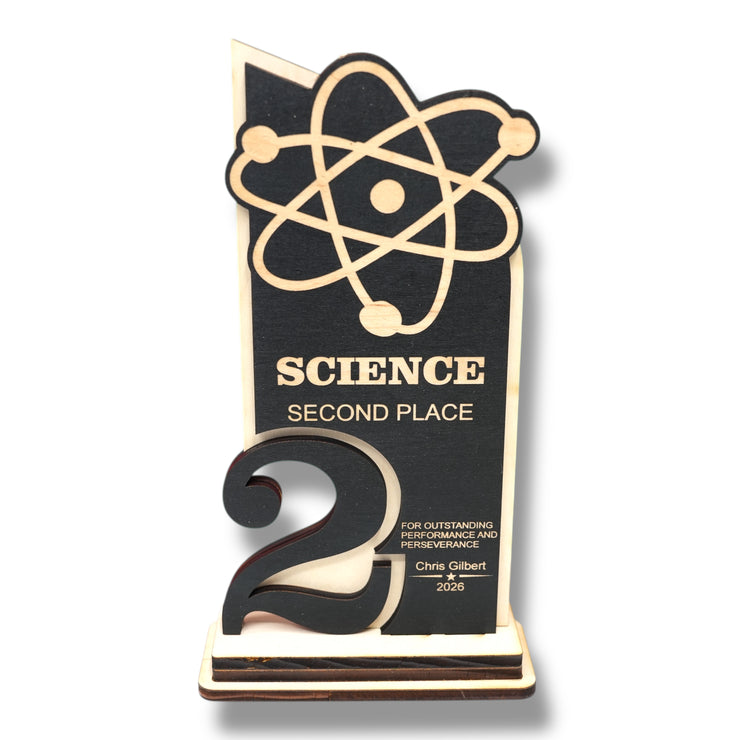 Trophy Award - PERSONALIZED - Science - 1st 2nd 3rd Place - 9x5 Inches