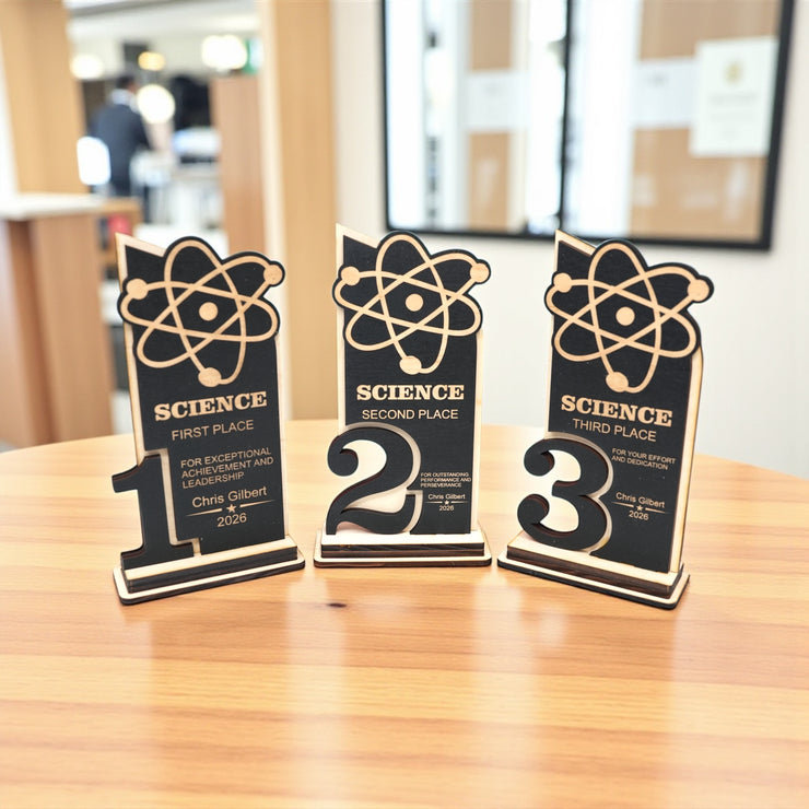 Trophy Award - PERSONALIZED - Science - 1st 2nd 3rd Place - 9x5 Inches