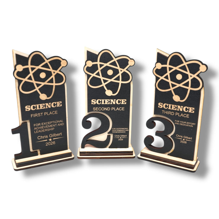 Trophy Award - PERSONALIZED - Science - 1st 2nd 3rd Place - 9x5 Inches
