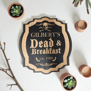 Magnet Sign - BLACK - PERSONALIZED Dead and Breakfast - Black Halloween Door Sign - 12x11 Inches