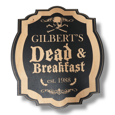 Magnet Sign - BLACK - PERSONALIZED Dead and Breakfast - Black Halloween Door Sign - 12x11 Inches