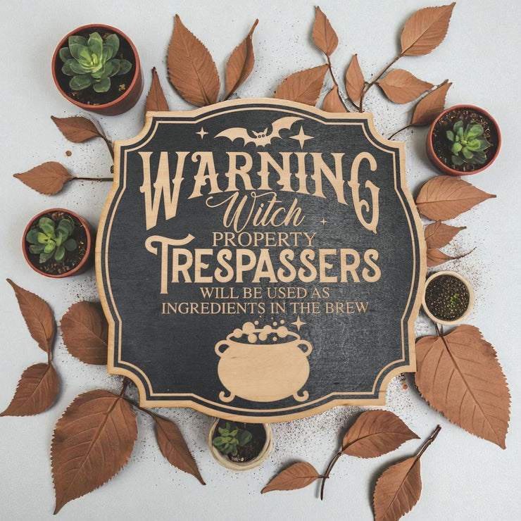 Magnet Sign - BLACK - Warning Witch Property - Black Door Sign - 9x9 Inches
