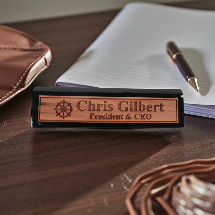 Desk Wedge Name Plate - PERSONALIZED - Ships Wheel - 11 Inches