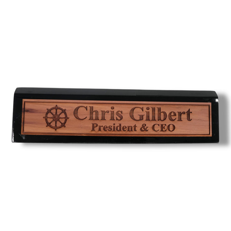 Desk Wedge Name Plate - PERSONALIZED - Ships Wheel - 11 Inches