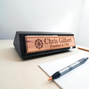 Desk Wedge Name Plate - PERSONALIZED - Ships Wheel - 11 Inches