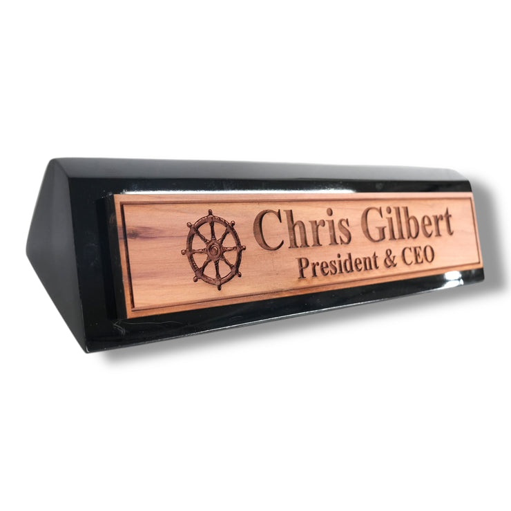 Desk Wedge Name Plate - PERSONALIZED - Ships Wheel - 11 Inches