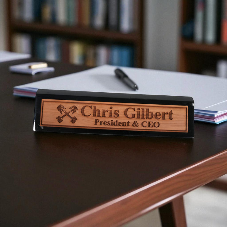 Desk Wedge Name Plate - PERSONALIZED - PIstons - 11 Inches