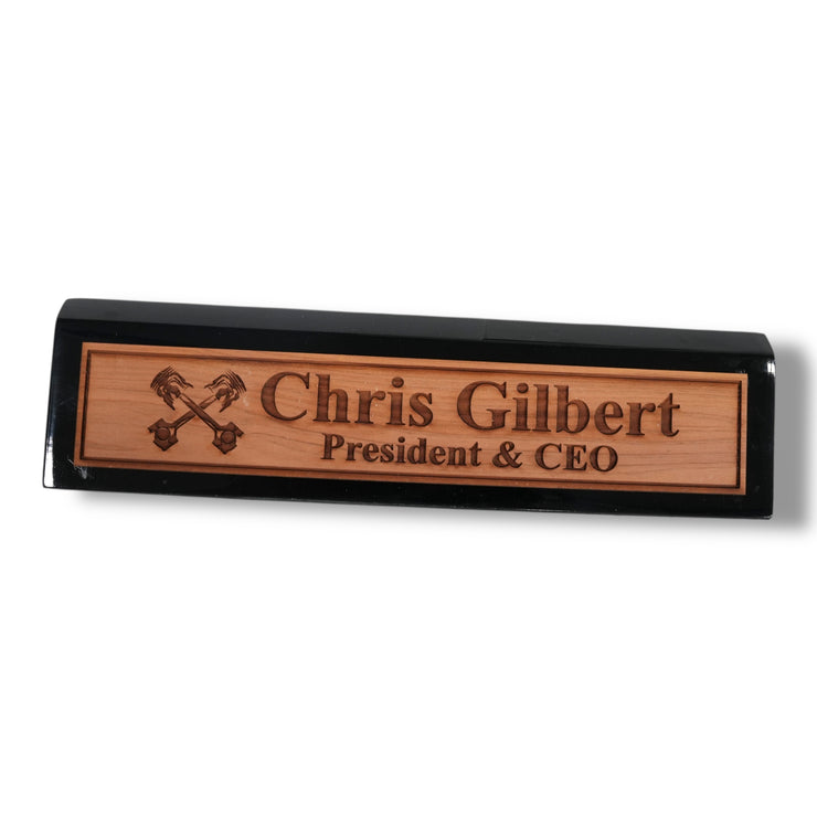 Desk Wedge Name Plate - PERSONALIZED - PIstons - 11 Inches