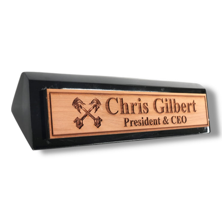 Desk Wedge Name Plate - PERSONALIZED - PIstons - 11 Inches