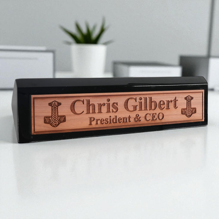 Desk Wedge Name Plate - PERSONALIZED - Mjolnir - 11 Inches