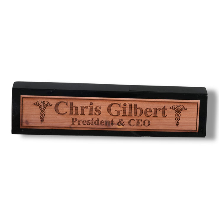 Desk Wedge Name Plate - PERSONALIZED - Pharmaceutical Caduceus Hermes - 11 Inches