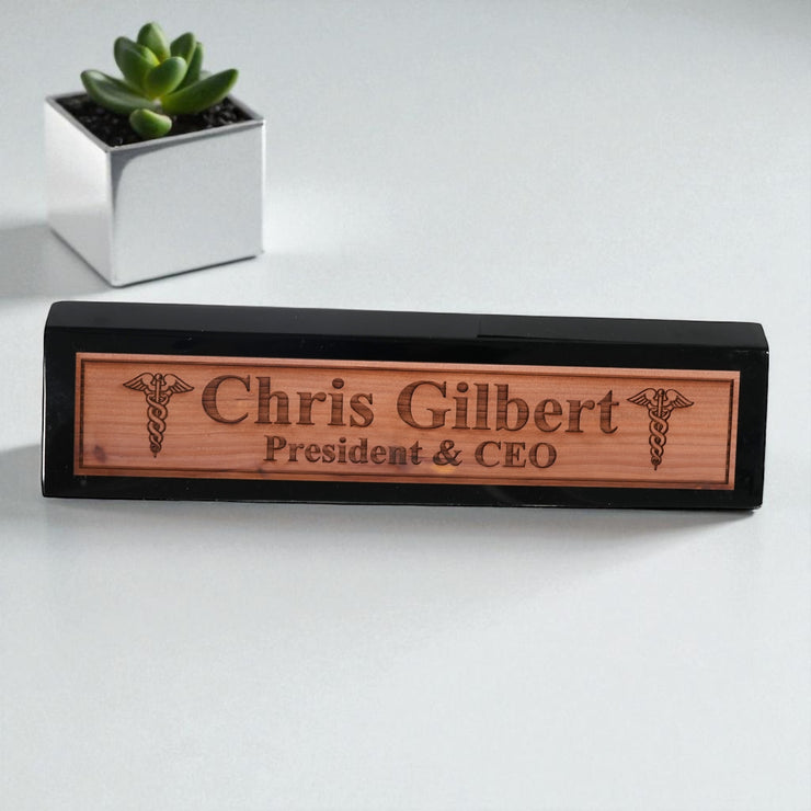 Desk Wedge Name Plate - PERSONALIZED - Pharmaceutical Caduceus Hermes - 11 Inches