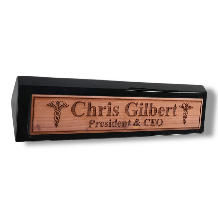 Desk Wedge Name Plate - PERSONALIZED - Pharmaceutical Caduceus Hermes - 11 Inches
