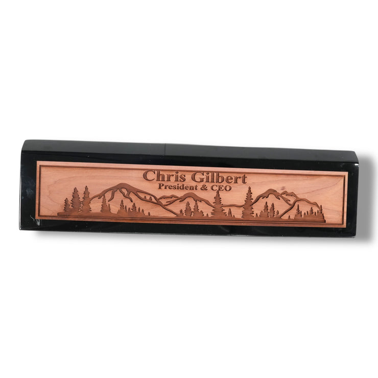 Desk Wedge Name Plate - PERSONALIZED - Mountain Scene - 11 Inches