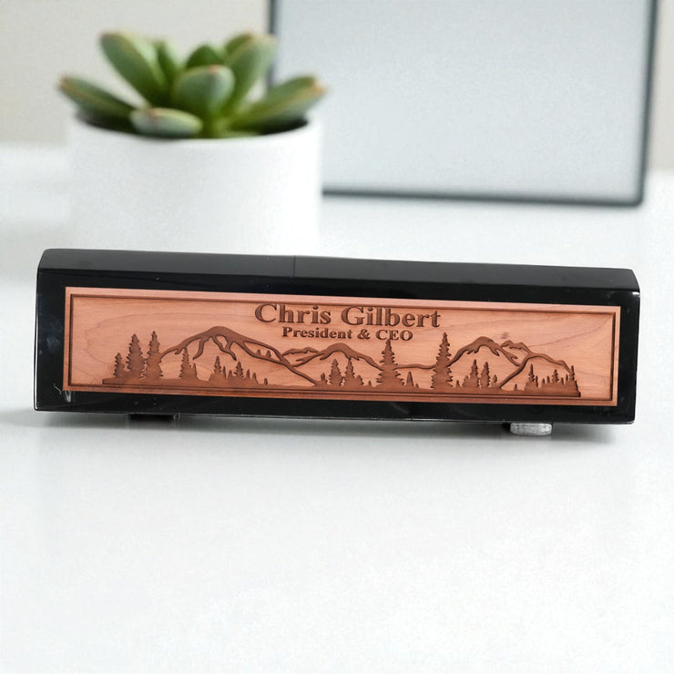 Desk Wedge Name Plate - PERSONALIZED - Mountain Scene - 11 Inches