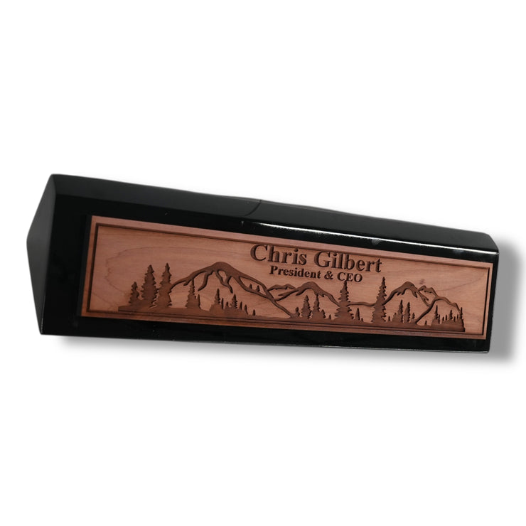 Desk Wedge Name Plate - PERSONALIZED - Mountain Scene - 11 Inches