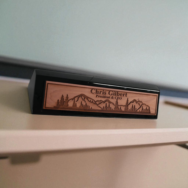 Desk Wedge Name Plate - PERSONALIZED - Mountain Scene - 11 Inches