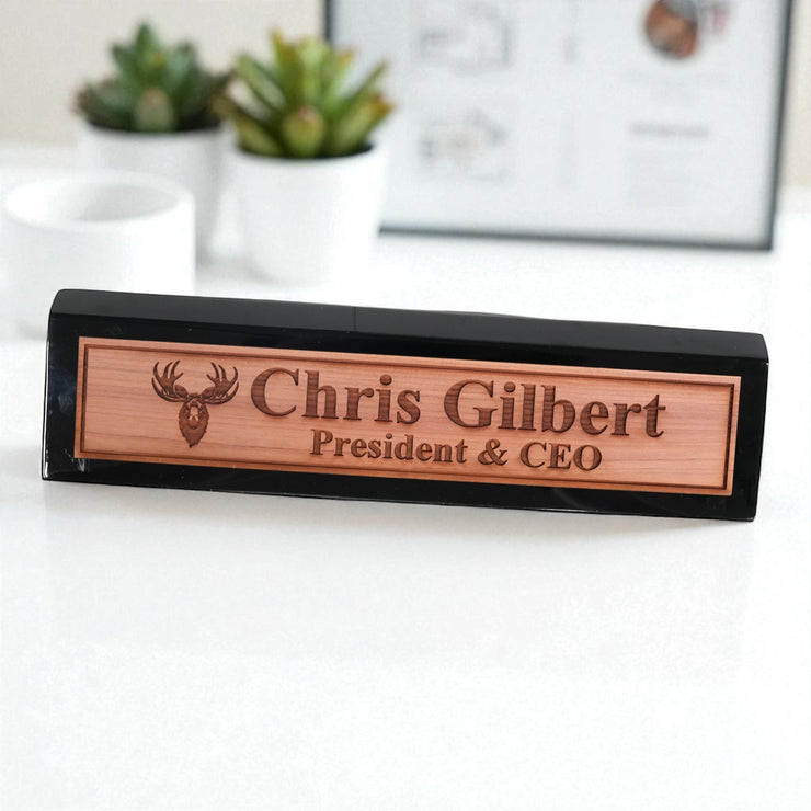 Desk Wedge Name Plate - PERSONALIZED - Moose - 11 Inches