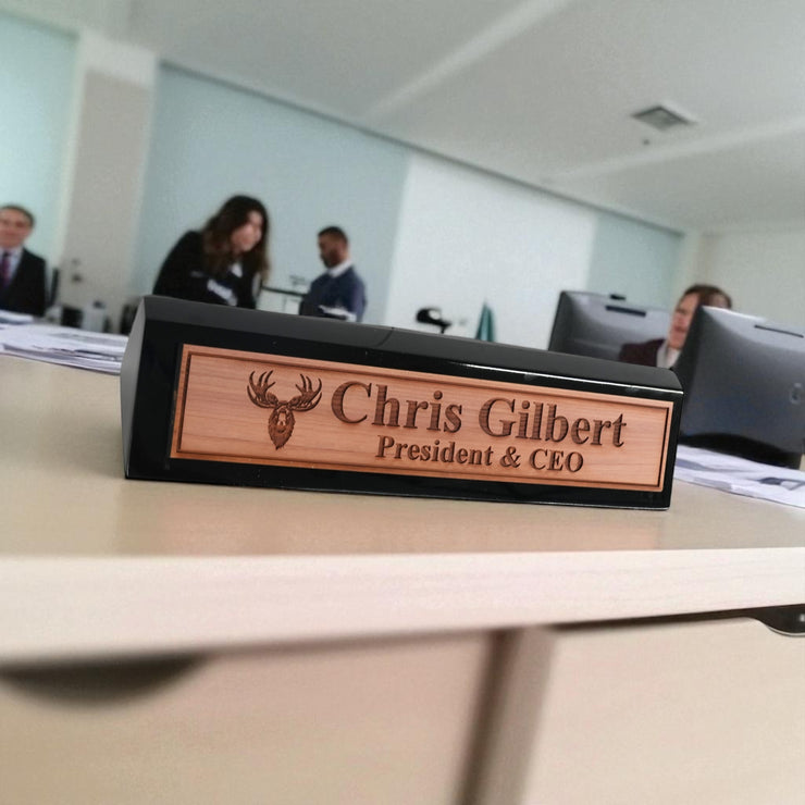 Desk Wedge Name Plate - PERSONALIZED - Moose - 11 Inches