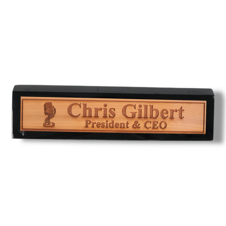 Desk Wedge Name Plate - PERSONALIZED - Microphone - 11 Inches