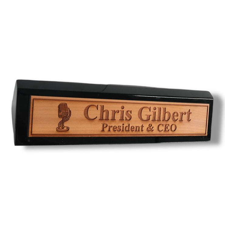 Desk Wedge Name Plate - PERSONALIZED - Microphone - 11 Inches