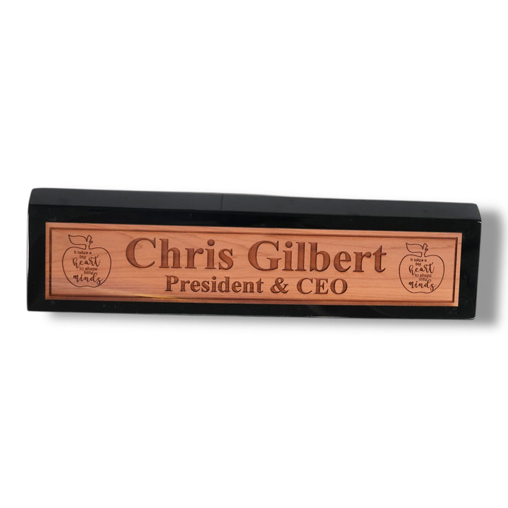 Desk Wedge Name Plate - PERSONALIZED - It takes a big heart to shape little minds - 11 Inches