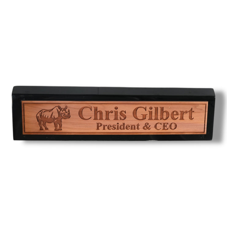 Desk Wedge Name Plate - PERSONALIZED - Indian Rhino - 11 Inches