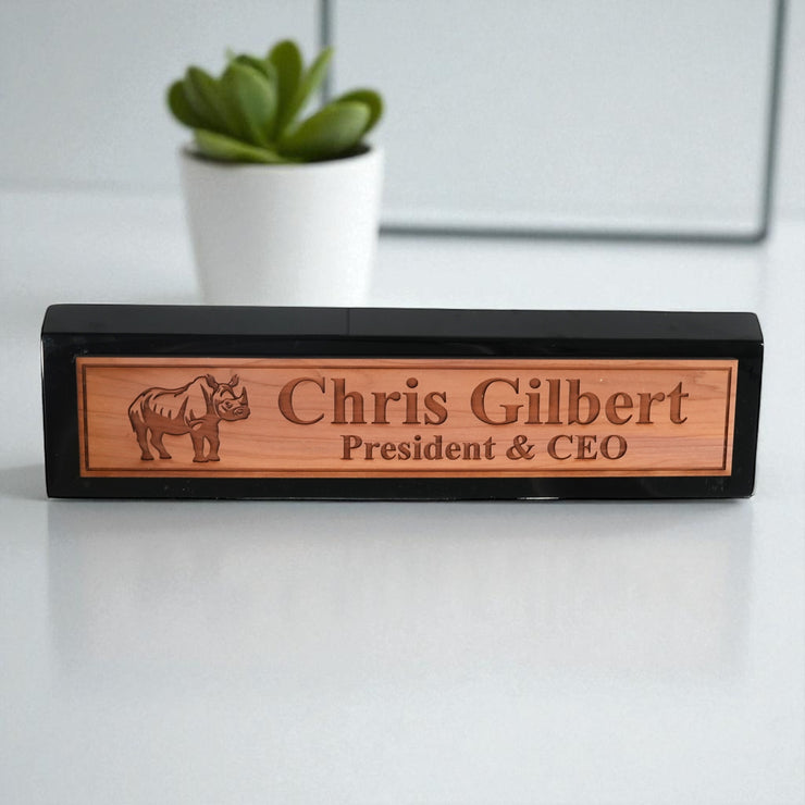 Desk Wedge Name Plate - PERSONALIZED - Indian Rhino - 11 Inches