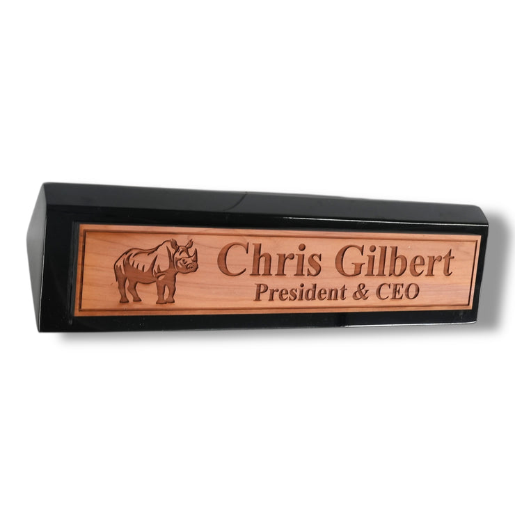 Desk Wedge Name Plate - PERSONALIZED - Indian Rhino - 11 Inches