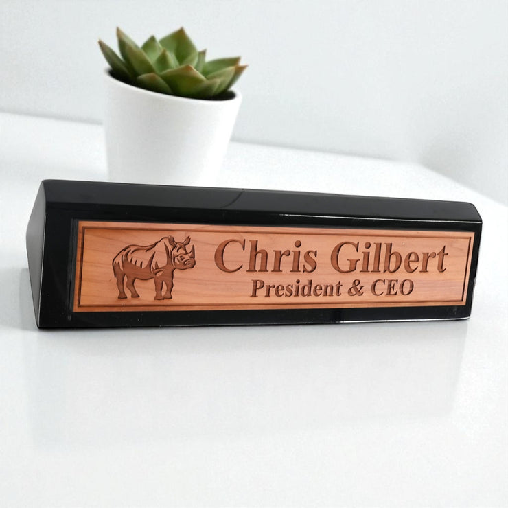 Desk Wedge Name Plate - PERSONALIZED - Indian Rhino - 11 Inches