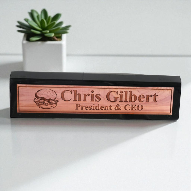 Desk Wedge Name Plate - PERSONALIZED - Hamburger - 11 Inches