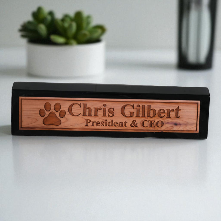 Desk Wedge Name Plate - PERSONALIZED - Dog Paw - 11 Inches