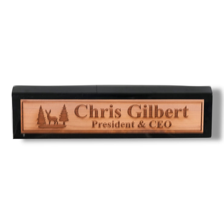 Desk Wedge Name Plate - PERSONALIZED - Deer Scene - 11 Inches