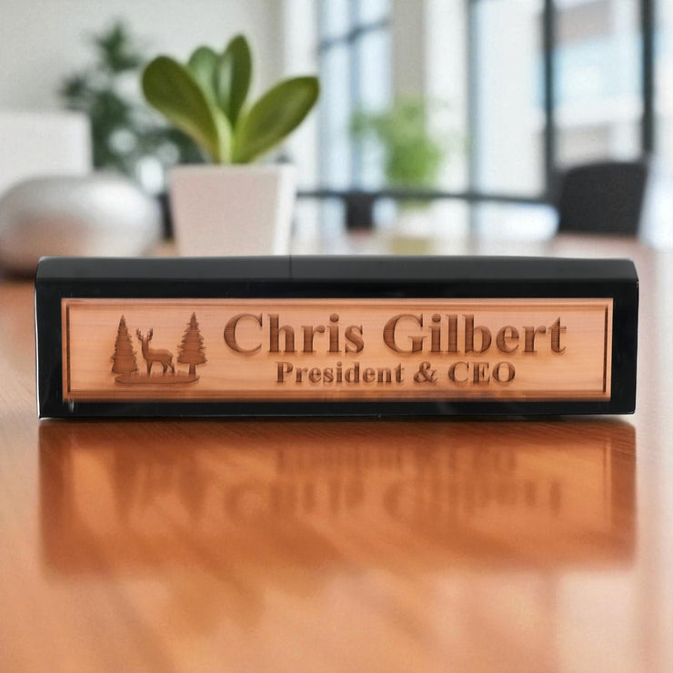 Desk Wedge Name Plate - PERSONALIZED - Deer Scene - 11 Inches