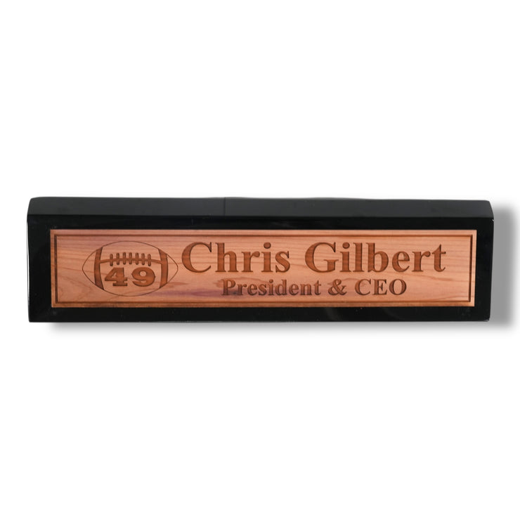 Desk Wedge Name Plate - PERSONALIZED - Football - WITH YOUR NUMBER - 11 Inches