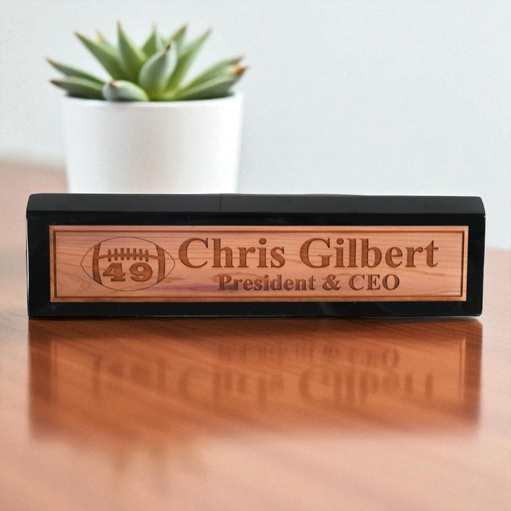 Desk Wedge Name Plate - PERSONALIZED - Football - WITH YOUR NUMBER - 11 Inches