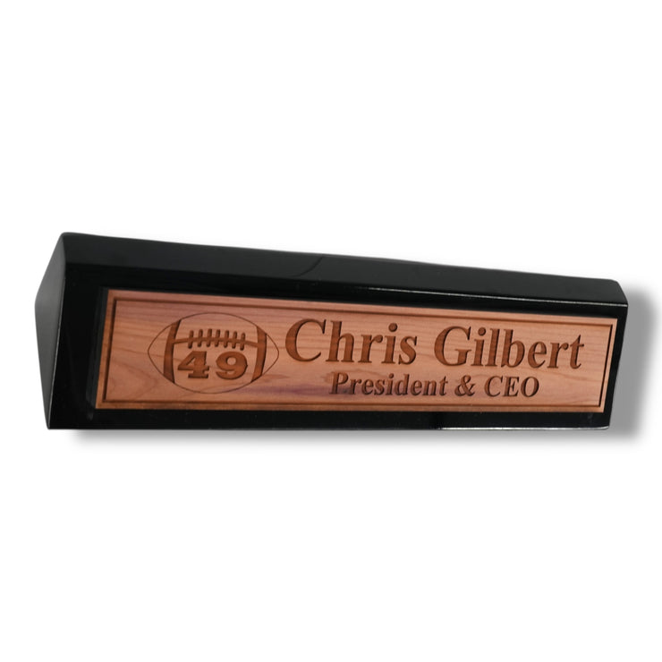 Desk Wedge Name Plate - PERSONALIZED - Football - WITH YOUR NUMBER - 11 Inches