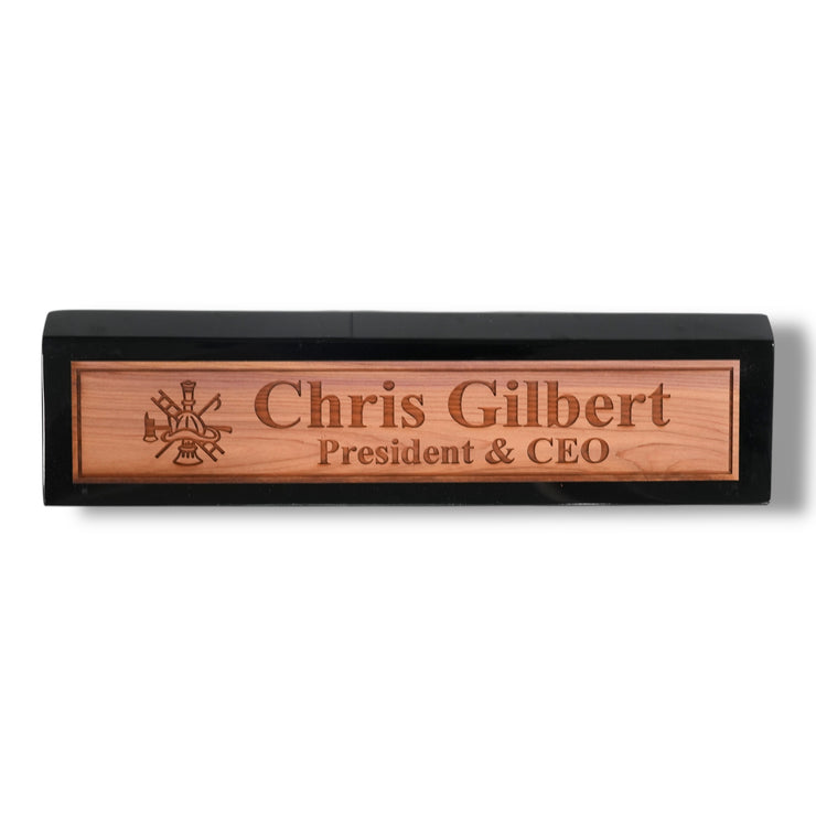 Desk Wedge Name Plate - PERSONALIZED - Firefighter - 11 Inches