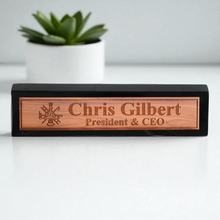 Desk Wedge Name Plate - PERSONALIZED - Firefighter - 11 Inches