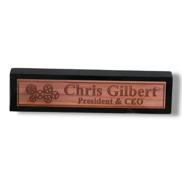 Desk Wedge Name Plate - PERSONALIZED - Gears - 11 Inches