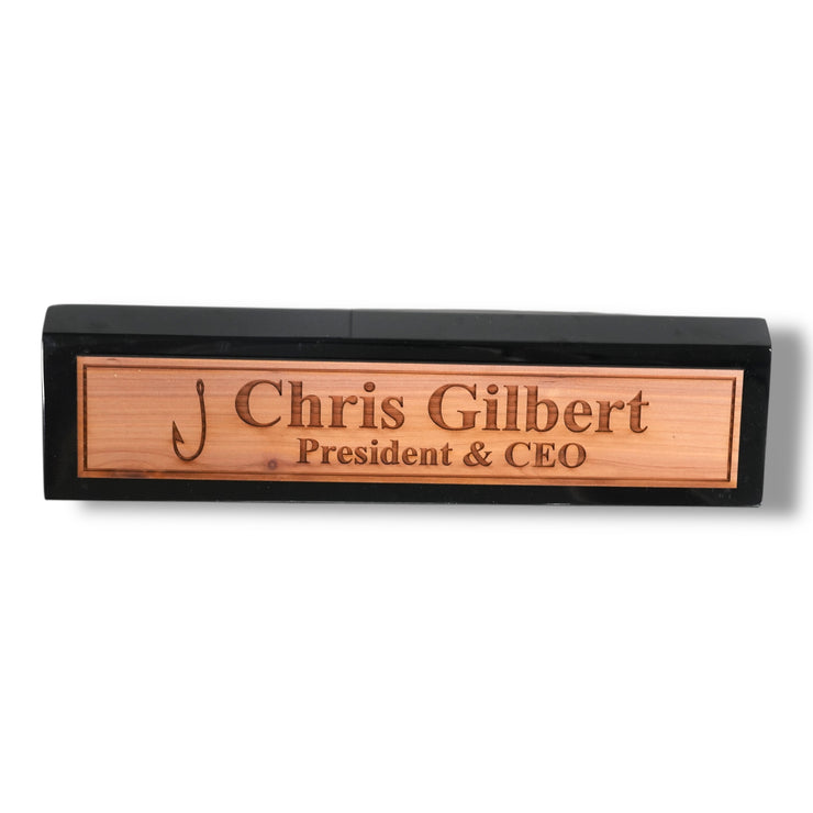Desk Wedge Name Plate - PERSONALIZED - Fish Hook - 11 Inches