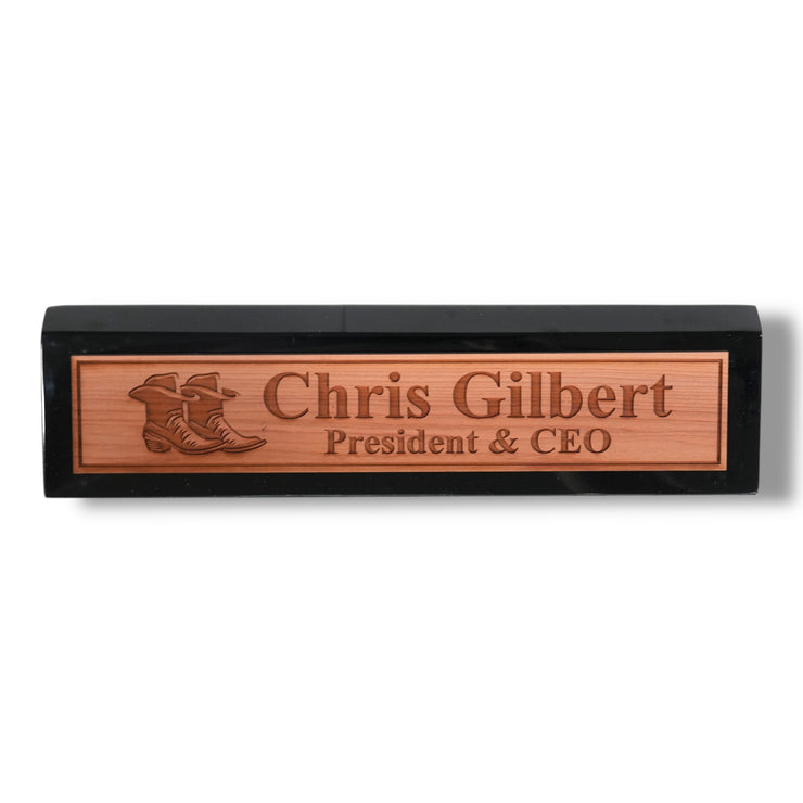Desk Wedge Name Plate - PERSONALIZED - Cowboy Boots - 11 Inches