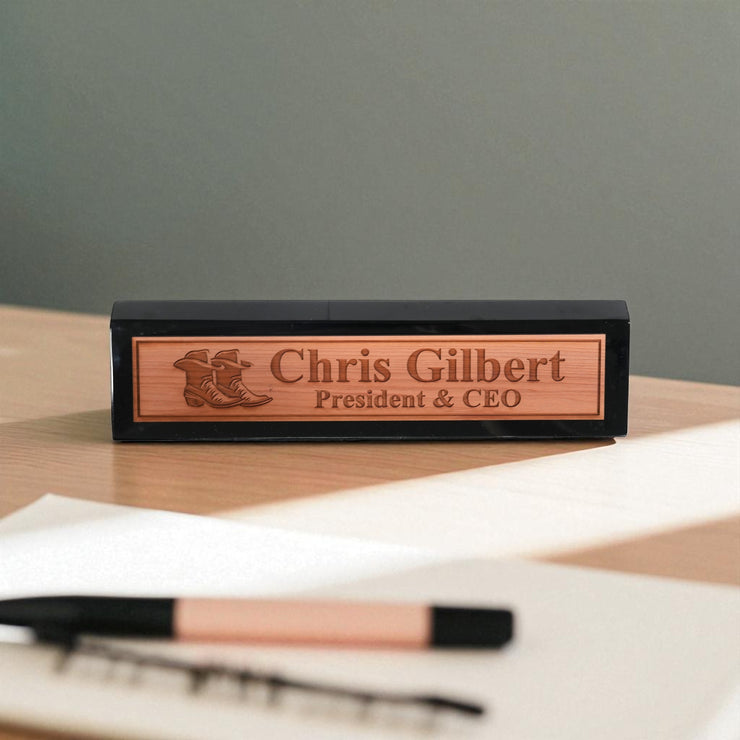Desk Wedge Name Plate - PERSONALIZED - Cowboy Boots - 11 Inches