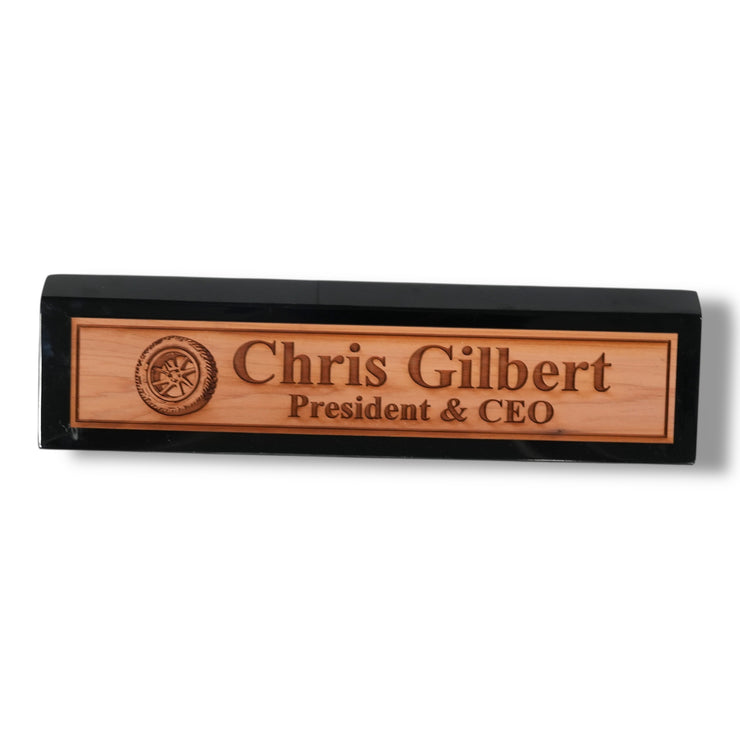 Desk Wedge Name Plate - PERSONALIZED - Wheel Tire - 11 Inches