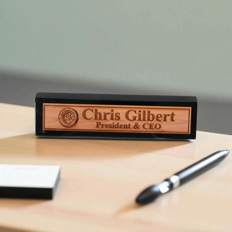 Desk Wedge Name Plate - PERSONALIZED - Wheel Tire - 11 Inches