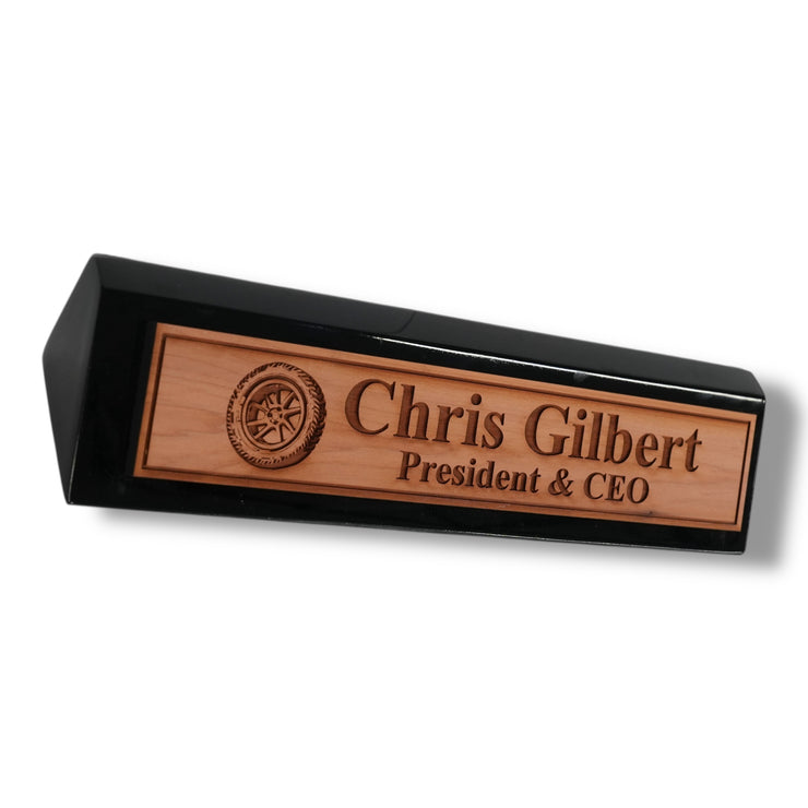 Desk Wedge Name Plate - PERSONALIZED - Wheel Tire - 11 Inches