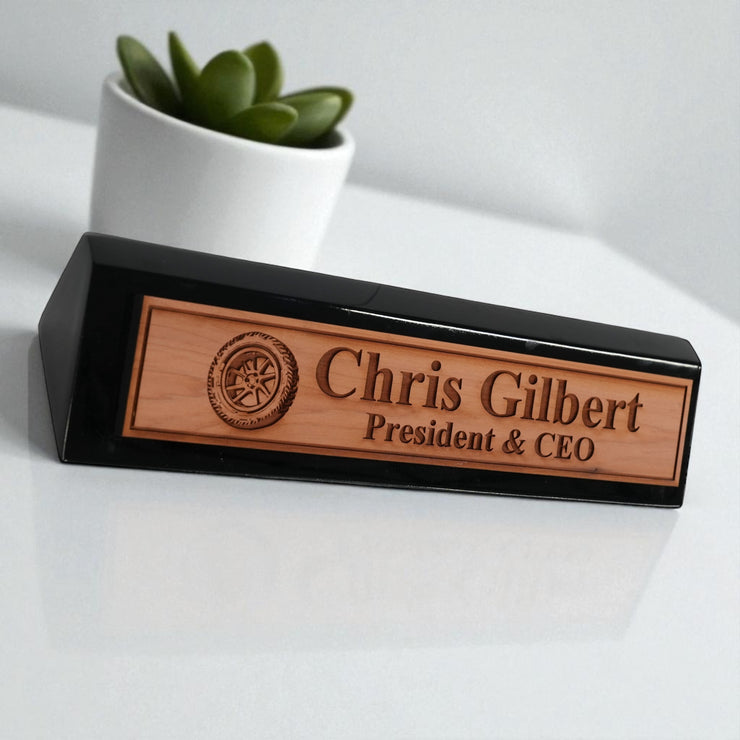 Desk Wedge Name Plate - PERSONALIZED - Wheel Tire - 11 Inches