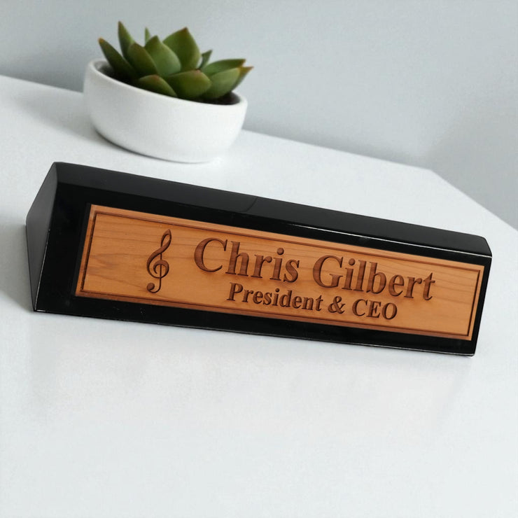 Desk Wedge Name Plate - PERSONALIZED - Treble Clef Music Note - 11 Inches