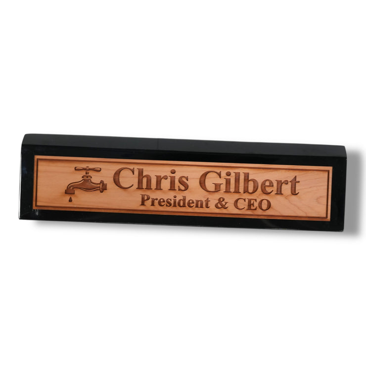 Desk Wedge Name Plate - PERSONALIZED - Water Spigot - 11 Inches