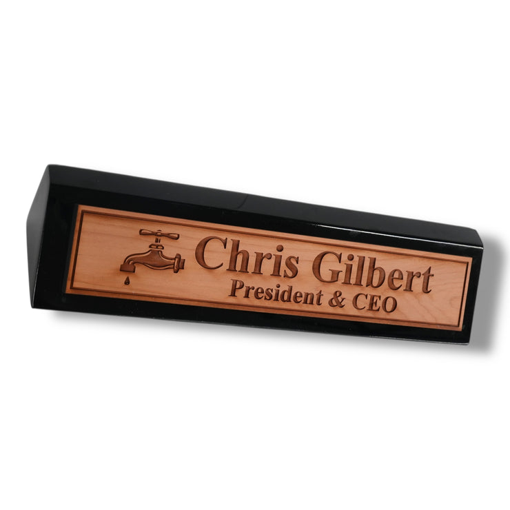 Desk Wedge Name Plate - PERSONALIZED - Water Spigot - 11 Inches